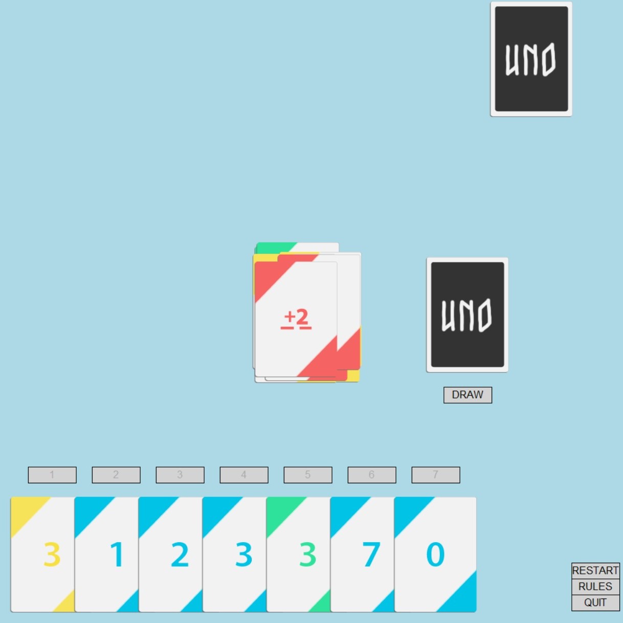 Mid-game of UNO! I am losing :(